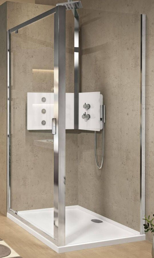 NOVELLINI Lunes 2.0F Douchewand rechthoekig 1950 x 840mm (HxB) profiel mat chroom 4mm glas helder