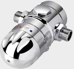 RADA thermostatisch mengapparaat type 320 M voor opbouw leidingwerk 3 4" buitendraad met keerkleppen en vuilfilters