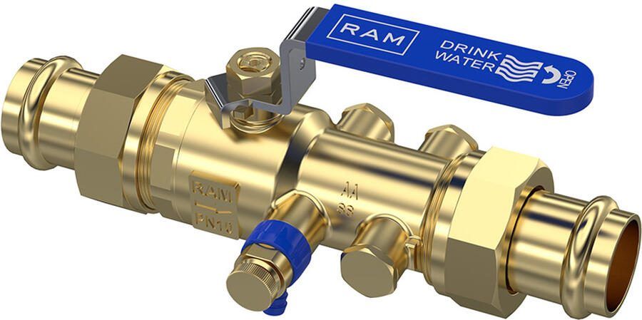 Raminex TBE EA terugstroombeveiliging Viega Profipress controleerbare keerklep klasse EA 28x28mm dn25 met kogelafsluiter en aftapper kiwa 281306 - Foto 2