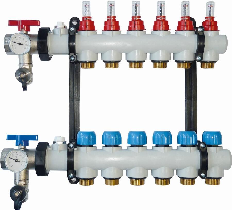 REHAU P-HKVD kunststof vloerverwarming verdeler 6 groeps zonder pomp LxBxH 400 x 375 x 95 mm 13215821002