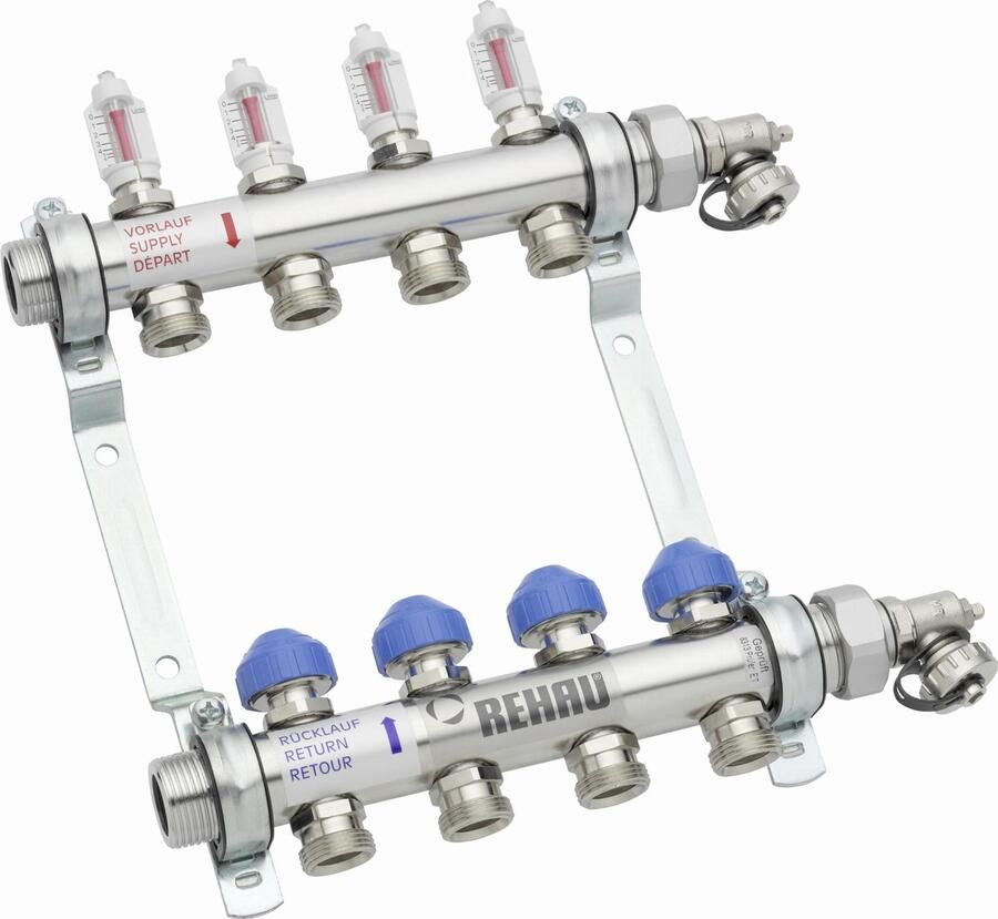 REHAU V2A HKV-D RVS vloerverwarming verdeler 10 groeps zonder pomp 12081011003