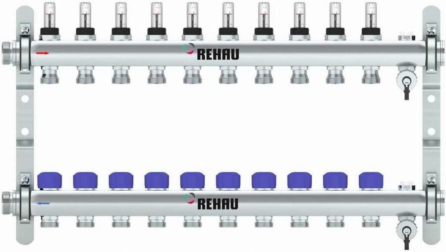 REHAU Verdeler HKV-D Easyflow RVS 10 groeps met flow indicator min ma