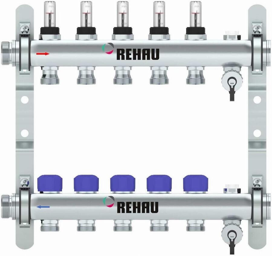 REHAU Verdeler HKV-D Easyflow RVS 5 groeps met flow indicator min max