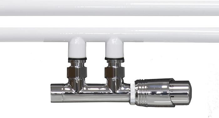 SOLAR Design onderblok set 1 2" haaks chroom compete set inclusief onderblok thermostaatkop en aansluitkoppelingen 15mm en 16x2mm
