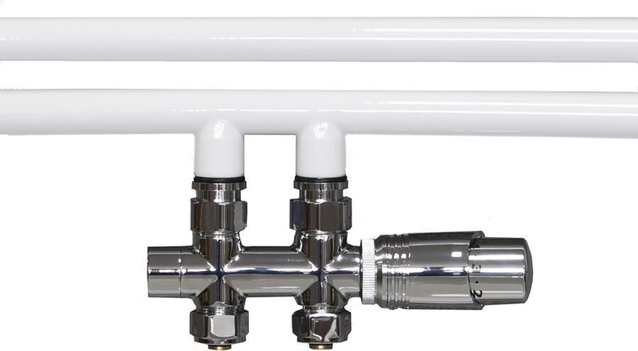 SOLAR Design onderblok set 1 2" recht chroom compete set inclusief onderblok thermostaatkop en aansluitkoppelingen 15mm en 16x2mm