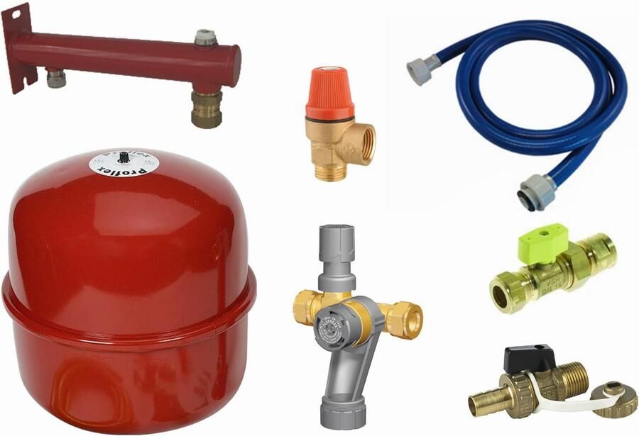 SOLAR Installatiepakket Luxe: Vat 18 05 cons 15mm+zelfsl.kopp vulslang 5m vul- aftapkr inl.comb.15kn overst gaskr 1 2x15kn