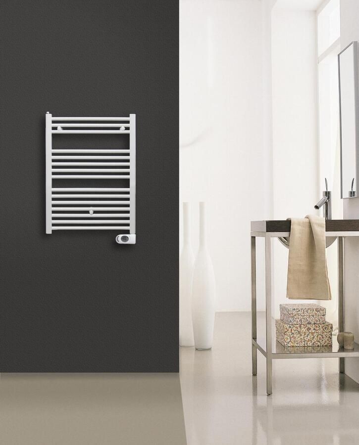SOLAR Plus El HD RAD elektrische handdoekradiator 400W ronde stralingsbuis schakelklok hxbxd 800x500x35mm wit RAL9016