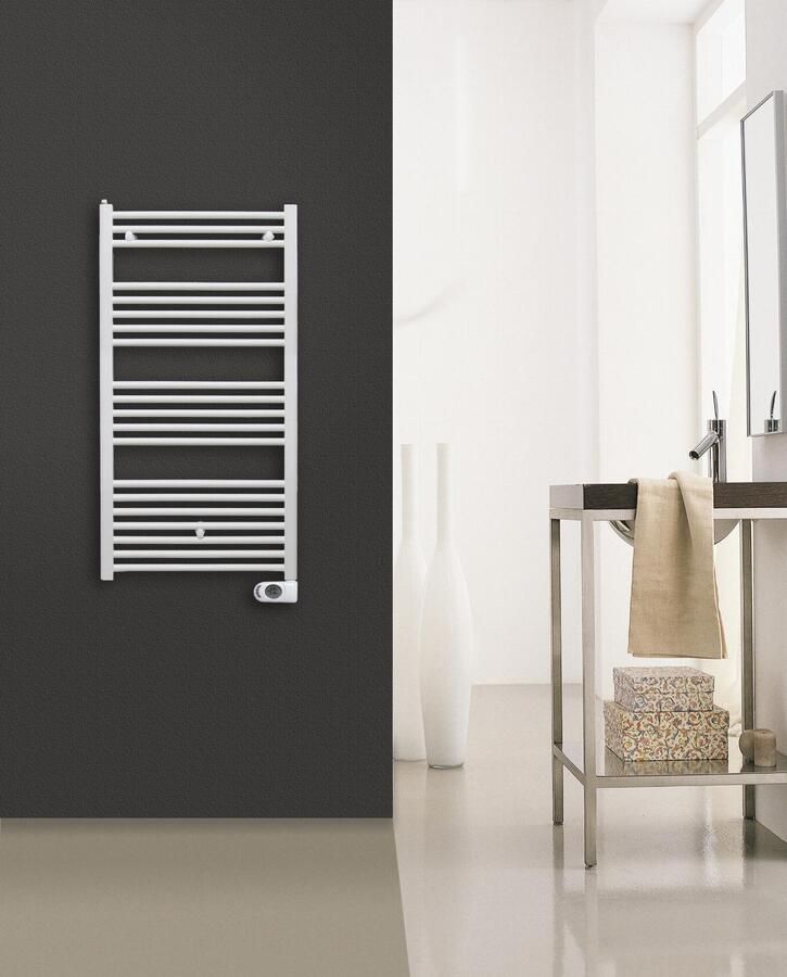 SOLAR Plus El HD-RAD elektrische handdoekradiator 600W ronde stralingsbuis schakelklok hxbxd 1200x500x35mm wit RAL9016