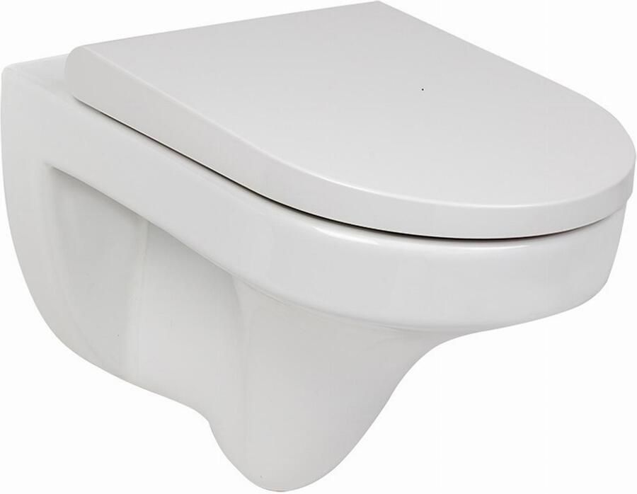 SOLAR Plus Wandcloset Pack met Diepspoel Rimless Round Flush Spoeling en softclose closetzitting met afneembare bril glans wit