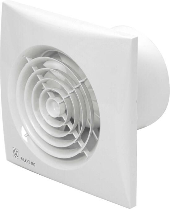 SOLER&PALAU Soler&amp Palau muurventilator 257m3 h 230V 29W aansluitklem instelbaar met klep lichtnet hxb 214x214mm inbouw 95mm wit IP45