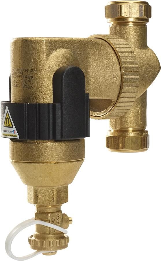SPIROTECH Spirotrap MBC 22mm is een krachtige vuilafscheider die (niet) magnetische vuildeeltjes uit verwarmings-en koelsystemen verwijdert.