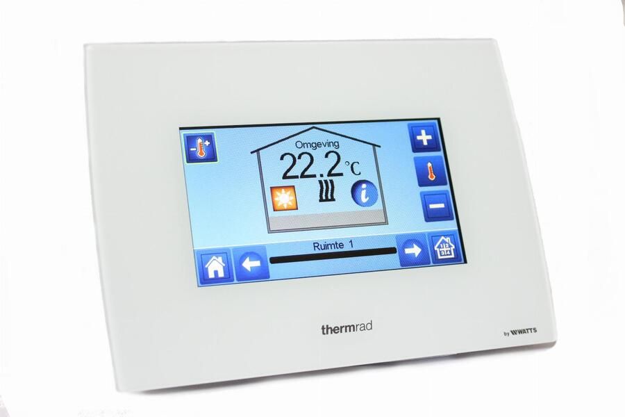 THERMRAD RF(draadloos ) centrale touchscreen met glazen front(wit ) individuele tijd programmering voor elke kamer max. 50 zones