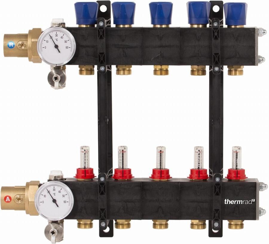THERMRAD Vloerverwarming verdeler Model Industrie kunststof: 480x530x170mm 3 4" 7 groepen (zonder pomp)