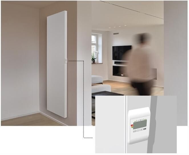 VASCO E panel EP V FL elektrische radiator 1250W wandmodel verticaal schakelklok hxbxd 1800x500x73mm wit RAL9016 - Foto 2