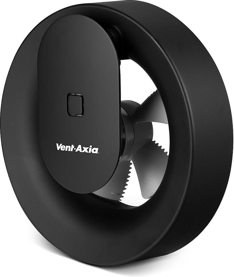 VENT-AXIA Vent Axia SvaraZ app gestuurde keuken badkamer wandventilator aansluitklem O99mm 110m3 h 230V IP44 hxbxd 177x177x81mm zwart