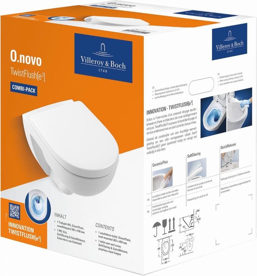 Villeroy & Boch O.novo compact hangtoilet TwistFlush incl. softclose toiletbril met quickrelease alpine wit - Foto 2