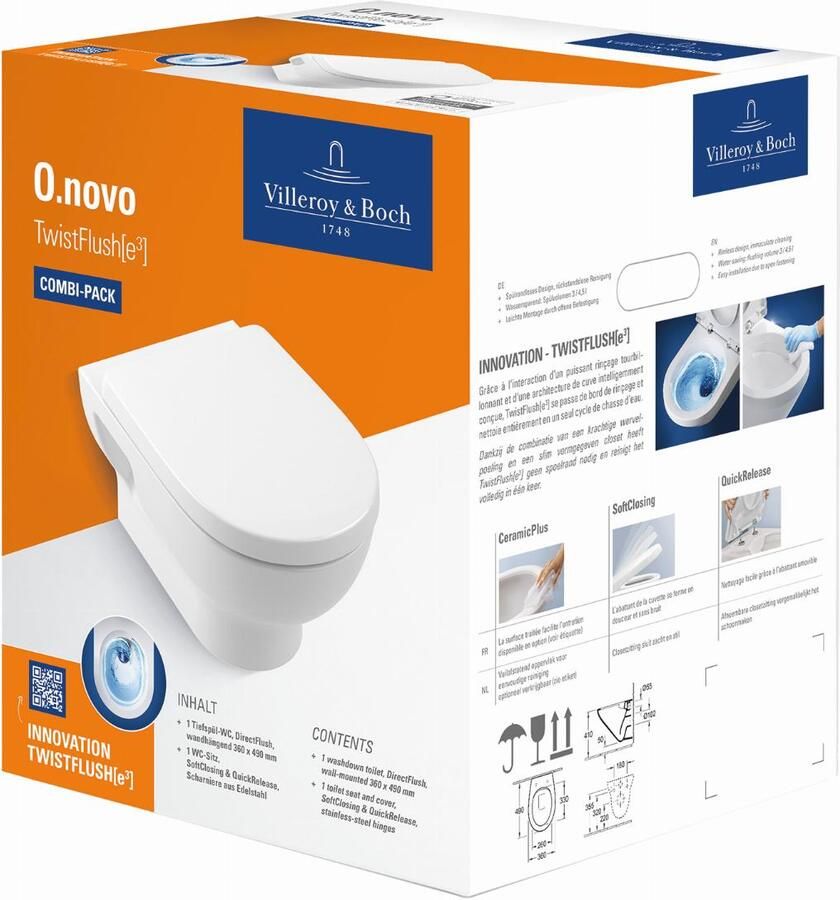 Villeroy & Boch Toilet O.novo Combipack me Zitting 49x36x35 cm TwistFlush Wit Alpine - Foto 2