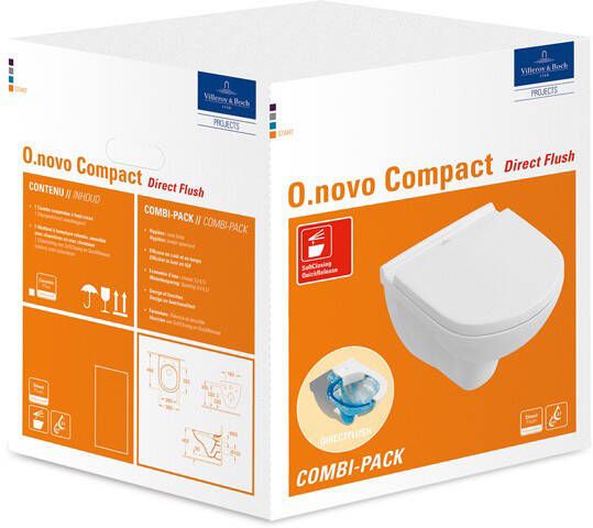 Villeroy & Boch O.novo CombiPack hangend toilet diepspoel CeramicPlus Directflush compact inclusief toiletzitting met softclose en quickrelease wit