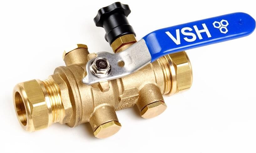 VSH Super waterkogelkraan EA Protect 28mm knel x knel met aftapper KIWA 0504207