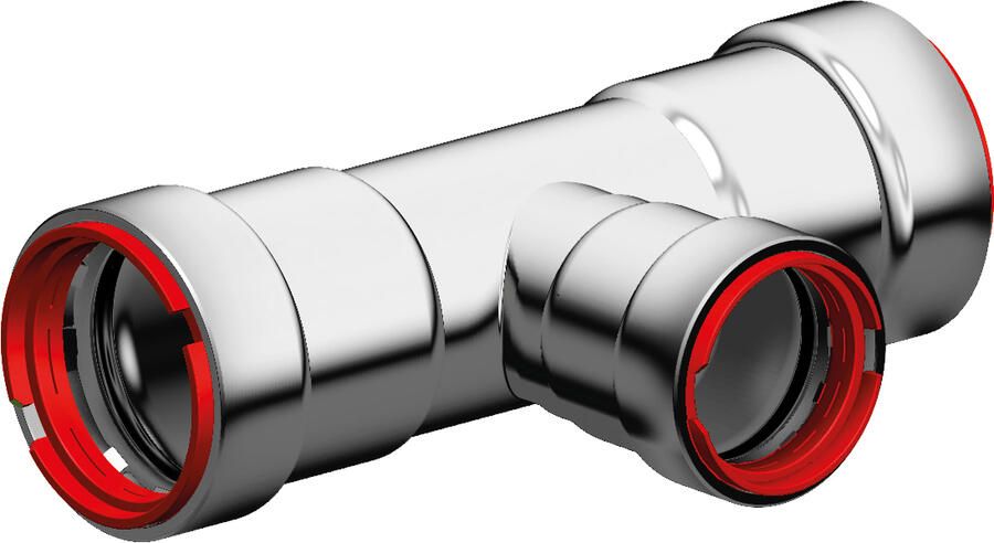 VSH Powerpress T stuk verloop fitting 3 4"x 3 4"x 1 2"(persmof x persmof x persmof ) staal EPDM DN15 DN20 PN16 max 16 bar