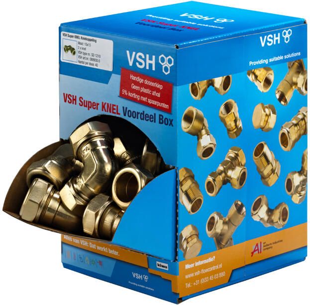 VSH Knelfitting messing rechte koppeling sok 15 x 15mm voordeel box(knel x knel )