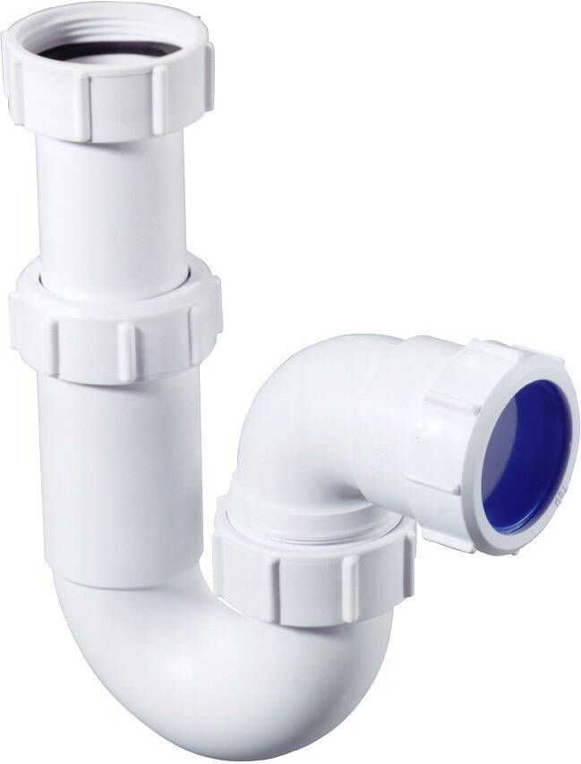 WALRAVEN McAlpine Buissifon model P met inlaat 1 4"x32mm KOMO PP wit (voor wastafel gootsteen of wasmachine afvoer)