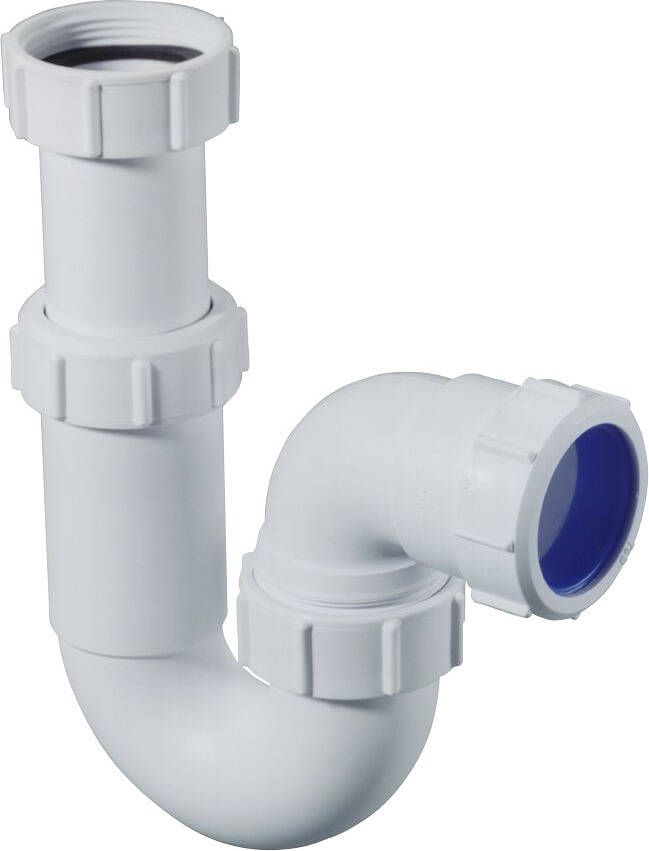 WALRAVEN McAlpine Buissifon model P zonder inlaat 40x40mm KOMO PP wit(voor wastafel gootsteen of wasmachine afvoer )