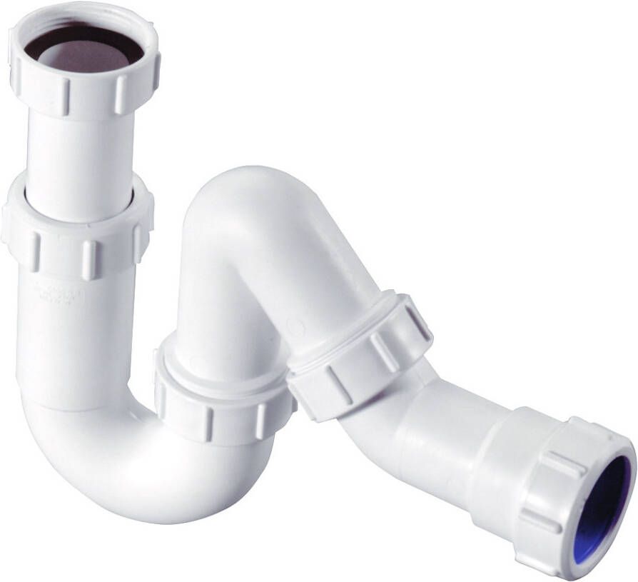 WALRAVEN McAlpine Buissifon universeel 1 2"x40mm 150 245mm hoogte PP wit(voor wastafel gootsteen of wasmachine afvoer )