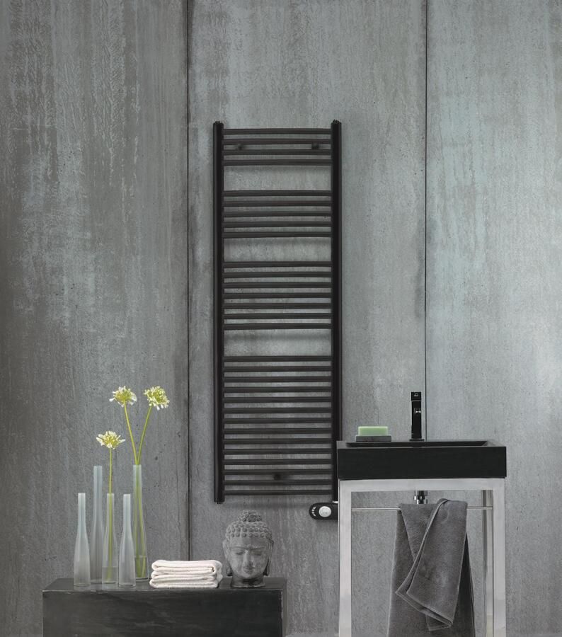 ZEHNDER Aura elektrische handdoekradiator 750W D-profiel stralingsbuis schakelklok hxbxd 1226x500x30mm mat zwart