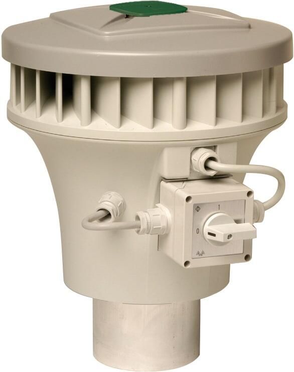 ZEHNDER KPMe dakventilator gelijkstroom 50Pa: 250m3h 230V 0.1kW 0.4A aansluitklem horizontaal 49dB hoogte 428mm dia 125mm