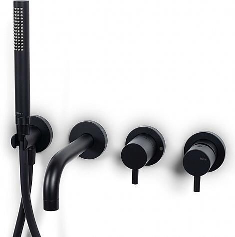 Bongio Squadra Inbouw wand badmengkraan 16cm uitloop incl. handdoucheset en 2-weg omstel met installatiebrug zwart BO32550NE1ADPRLV