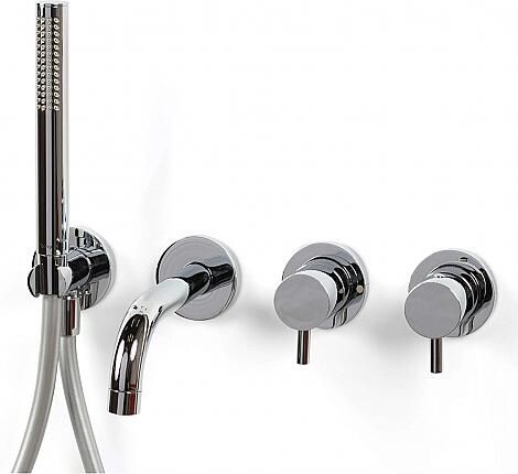 Bongio Squadra Inbouw wand badmengkraan 16cm uitloop incl. handdoucheset en 2-weg omstel met installatiebrug chroom BO32550CR1ADPRLV