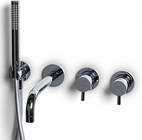 Bongio Squadra Inbouw wand badmengkraan 22cm uitloop incl. handdoucheset en 2-weg omstel met installatiebrug chroom BO32550CR2ADPRLV