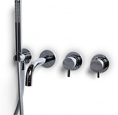 Bongio Squadra Inbouw wand badthermostaatkraan 16cm uitloop incl. handdoucheset en 2-weg omstel met installatiebrug chroom BO32440CR16ADPRLV