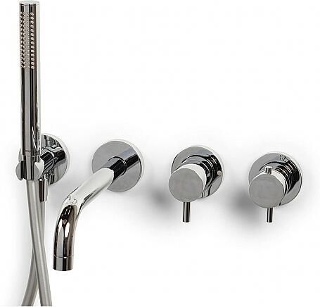 Bongio Squadra Inbouw wand badthermostaatkraan 22cm uitloop incl. handdoucheset en 2-weg omstel met installatiebrug chroom BO32440CR22ADPRLV