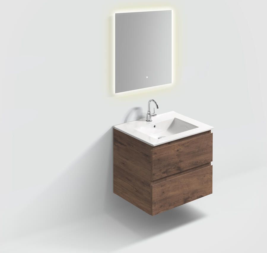 Clou Badkamermeubelset 60cm ker. wastafel spiegel donker eiken