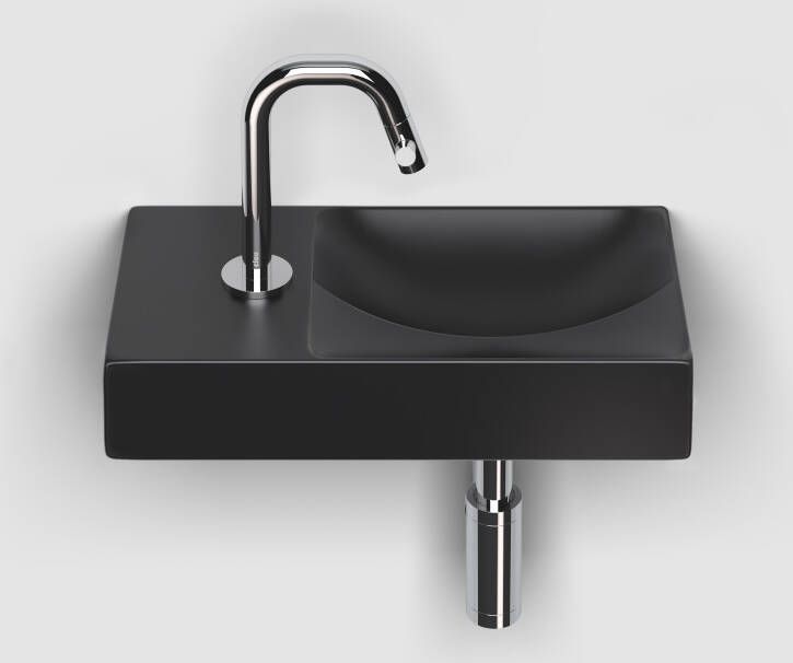 Clou Vale fontein 38 cm met kraangat links mat zwart keramiek CL 03.30161.01.L