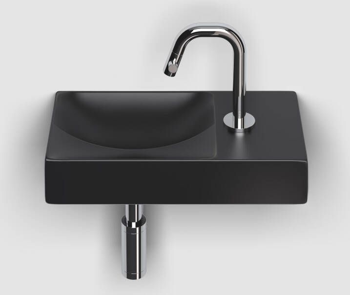 Clou Vale fontein 38 cm met kraangat rechts mat zwart keramiek CL 03.30161.01.R