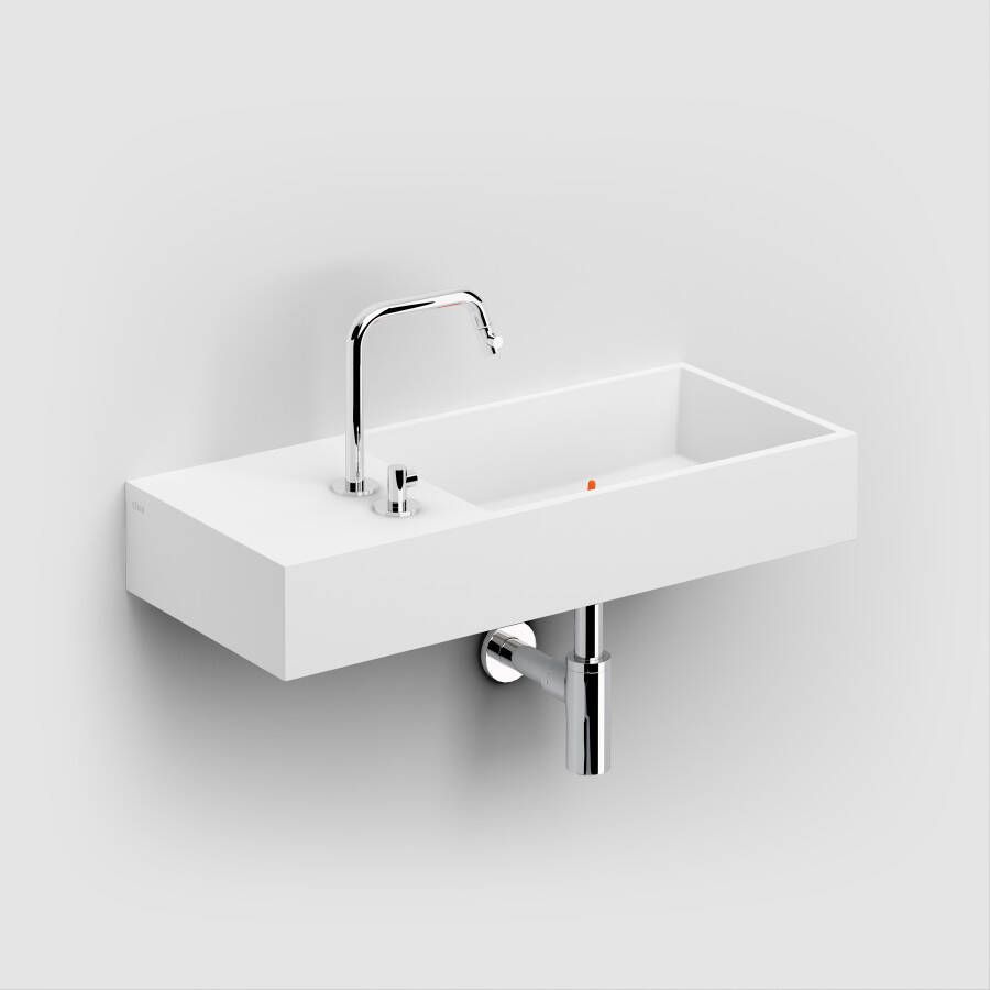 Clou Wash Me wastafel 75cm met 2 voorbewerkte kraangaten kraangat links aluite CL 02.13134
