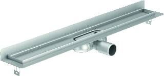 Aco ShowerDrain C douchegoot rvs m.muurflens z. rooster 70mm breed stankslot 25mm 785mm inb. diepte 65mm m. zijuitloop 2131413