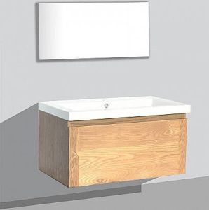 Evolution Vision Keramiek badkamermeubel 80cm m. spiegel z. verlichting m. 1 kraangat hout eiken