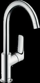Hansgrohe Logis wastafelkraan 210 m. hoge 120gr draaibare uitloop z. waste chroom 71131000