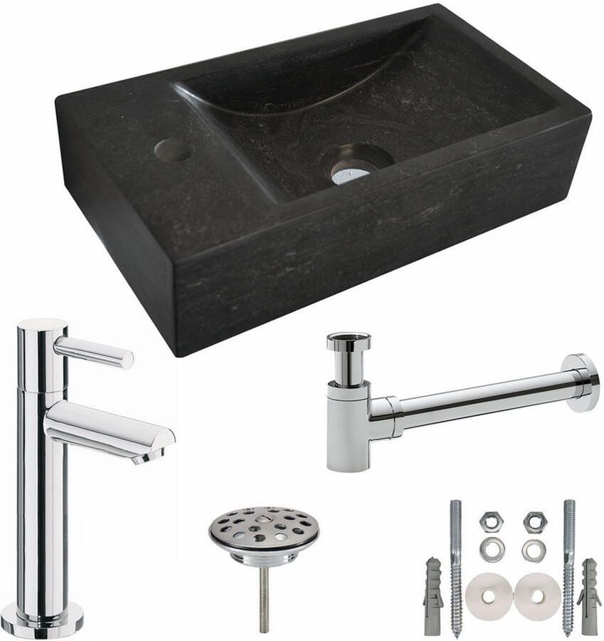 Italy Sanitair One Pack Hardstenen fontein 40x22x10 links compl