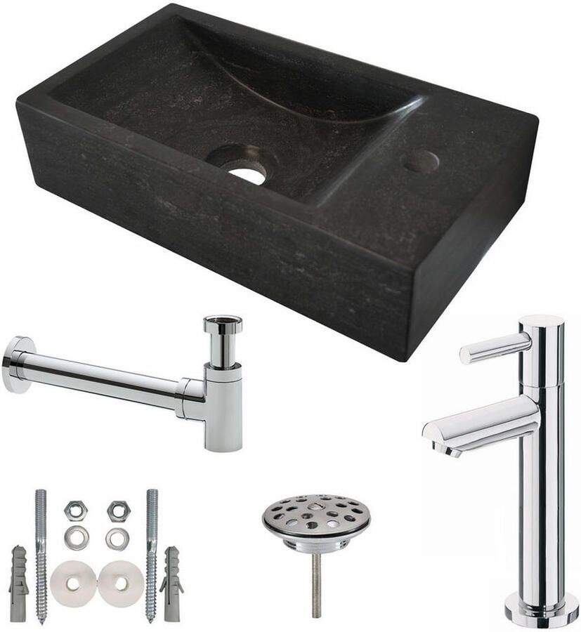 Italy Sanitair One Pack Hardstenen fontein 40x22x10 rechts compleet