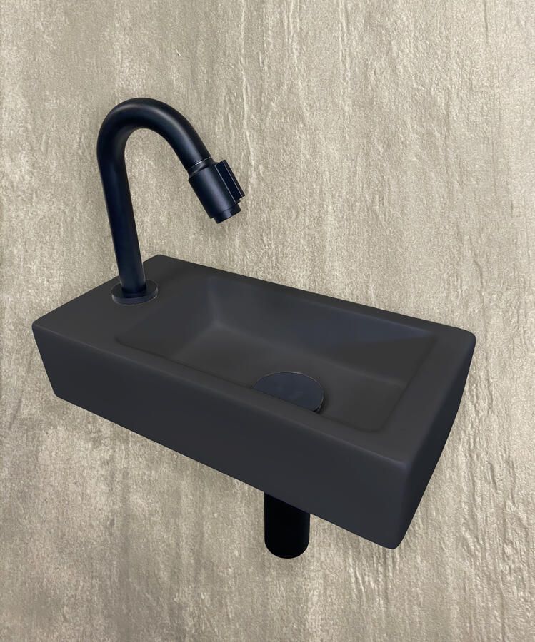 Italy Sanitair One Pack MiniRhea links fontein 360x180x90 Quartz matzwart