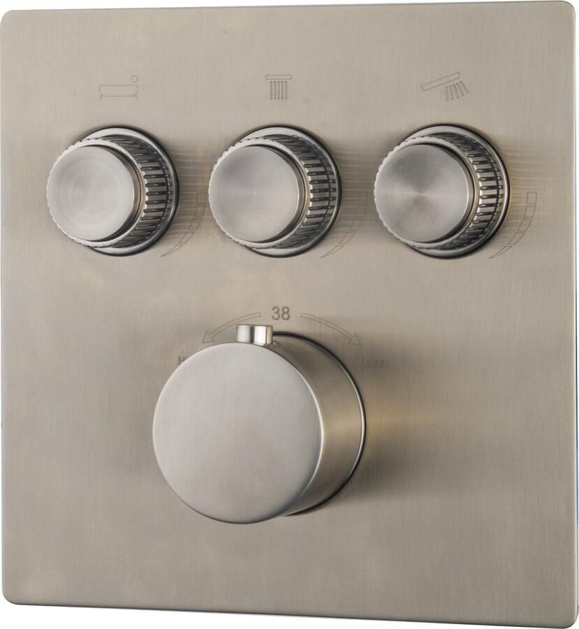 Italy Sanitair Wiesbaden Caral Klik Pro afbouwdeel inbouwthermostaat 3 weg geborsteld staal