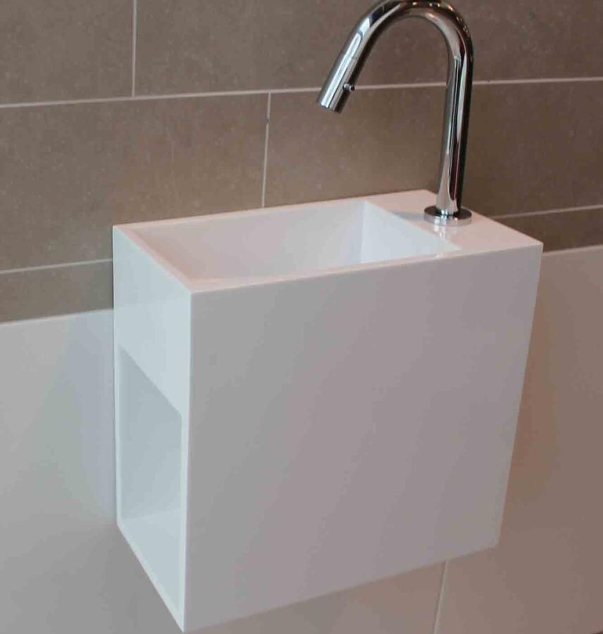 Luca Sanitair fontein 35cm solid surface kraangat rechts LUVA1335M mat wit - Foto 1