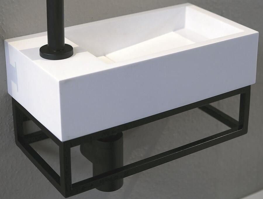 Luca Sanitair fonteinset met Luca Steel frame zwart en solid surface fontein 35x18cm LS12034-set
