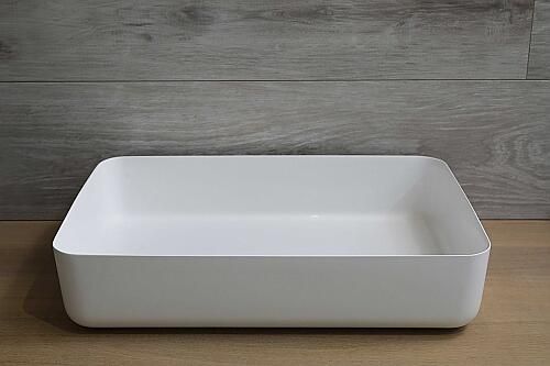 Luca Sanitair opzetwastafel 60x40cm met dunne rand mineral stone wit LUVA1360