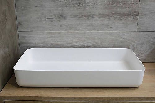 Luca Sanitair opzetwastafel 80x40cm met dunne rand mineral stone wit LUVA1380